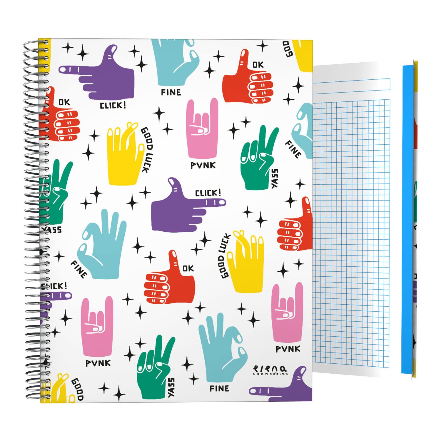 Grafoplás 16502643 Hardcover Notebook A4, 5 x 5 Squares, 5 Colour Bands, Hands, Elena Corredoira Collection, FSC Certified