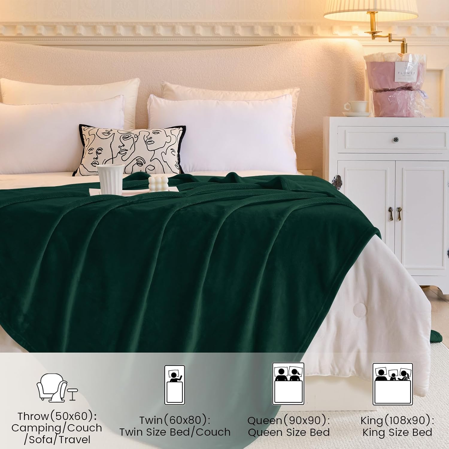Fleece Blanket King Size, Silky Flannel Fuzzy Blankets for All Season, Cozy & Lightweight, Great for Couch, Bed, Sofa, 108" x 90", Forest Green, King