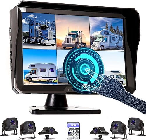 Pantalla de audio grande de 11 pulgadas con 6 divisiones táctiles de 128 GB, monitor de cámara de respaldo de 1080P y grabadora de video DVR