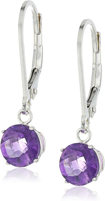 Amazon Collection 925 Sterling Silver 6mm Round Gemstone Dangle Earrings for Women with Leverbacks
