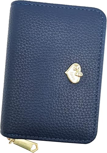 FOUSIVOU Tarjetero de cuero para mujer con bloqueo RFID monedero con 9 ranuras para tarjetas y 2 ranuras para efectivo Azul oscuro Cartera para