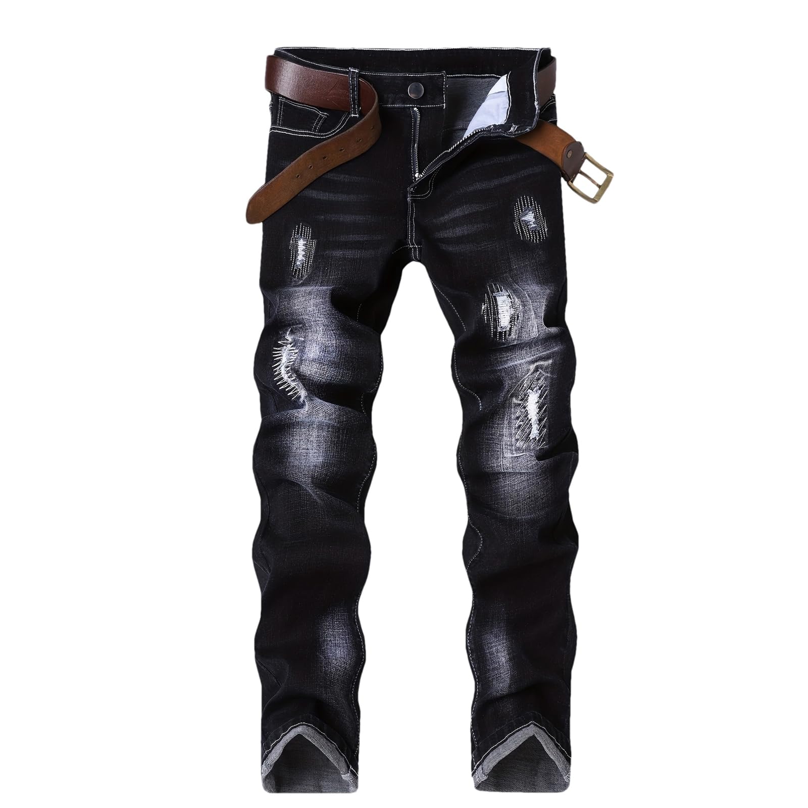 Jeans da uomo dritti da moto, ricamati, in denim, streetwear, hip hop, biker, casual