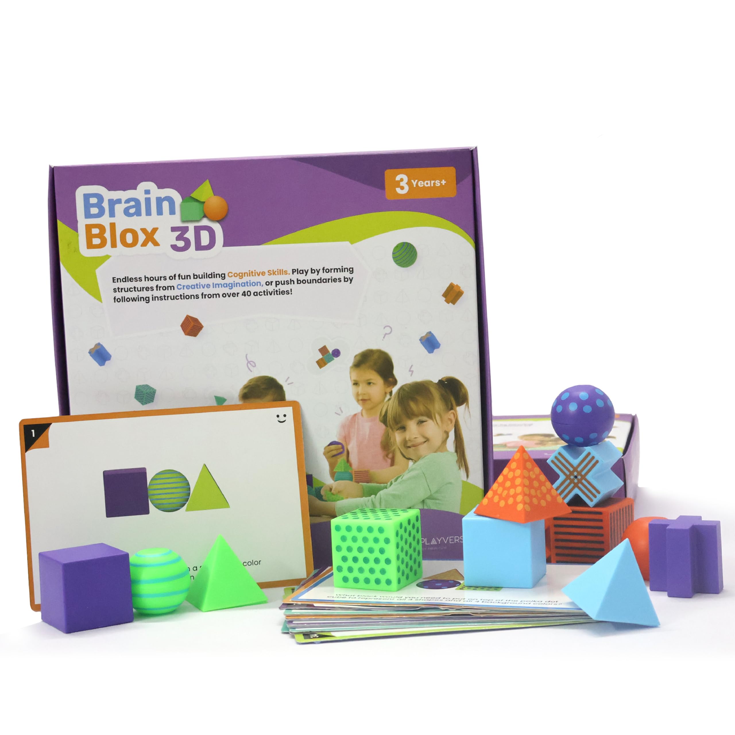 PlayVerse Brain Blox 3D - Critical Thinking Brain Game, Skill Development Toy, 20 Blocks, 40 Activity Cards, Brain Development Toy For Ages 3+,for Toddler