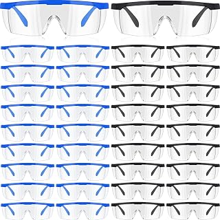48 Pairs Safety Goggles over Glasses, Anti Fog Lab, Blue, Black | Over Glasses Fit for Eyeglass Wearers, Anti Fog Coating, Protective Eyewear for Science Class Lab, Men Women Kids Students