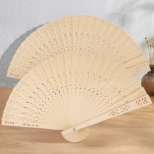 Miniatura 9 de Abanicos plegables de madera, 4 ventiladores de mano de madera clásica, abanicos de mano de madera tallada hueca con borla para cosplay, baile,