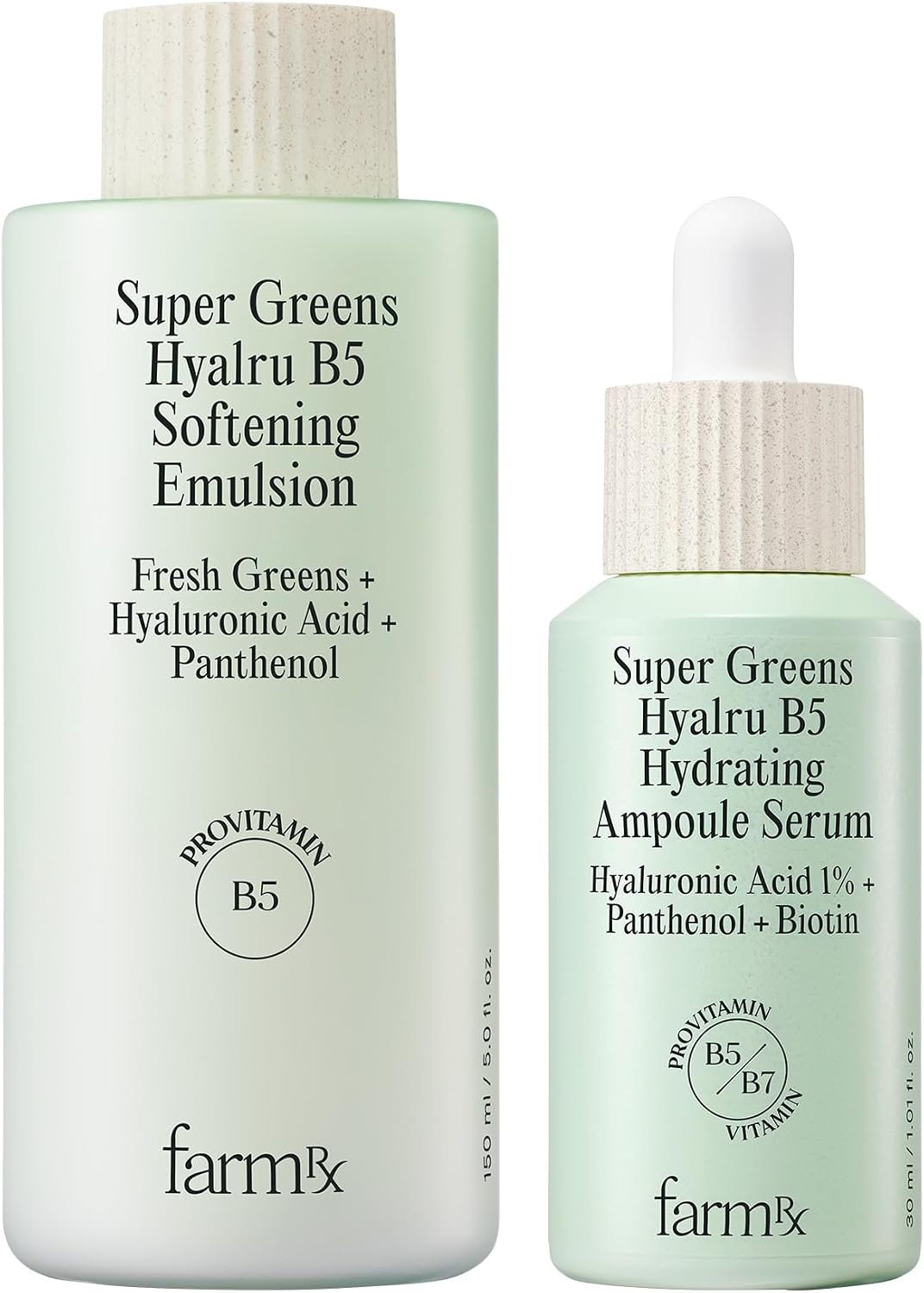 Farm Rx Super Greens Hyalru B5 Softening Emulsion (5fl oz) & Super Greens Hyalru B5 Hydrating Ampoule Serum