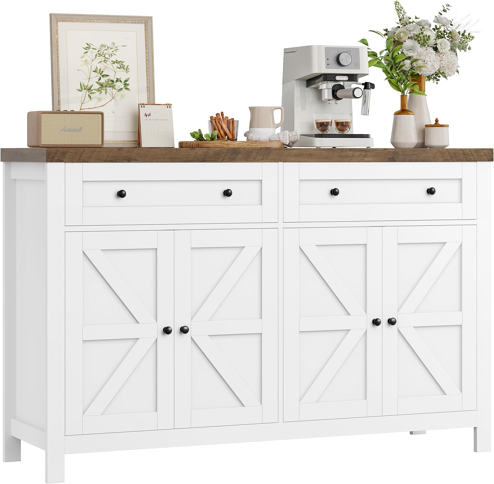 Buffet Avec Tiroir Et Portes Blanc Rustique Et Marron Miel | Maisons Du Monde