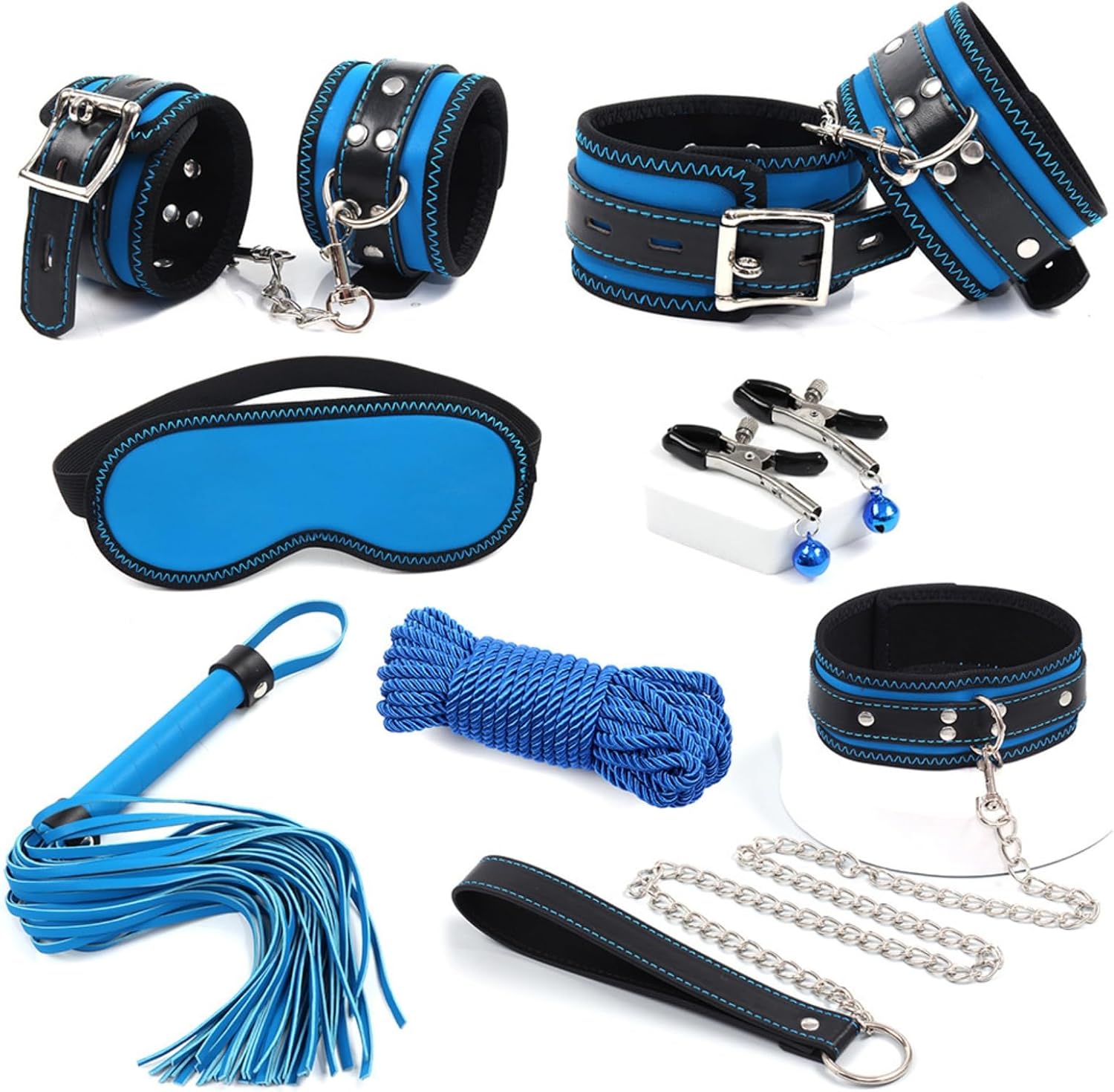 Blue Premium Yoga Leather 7 Piece Set, Couple's Luxury Sports Fashion Piece