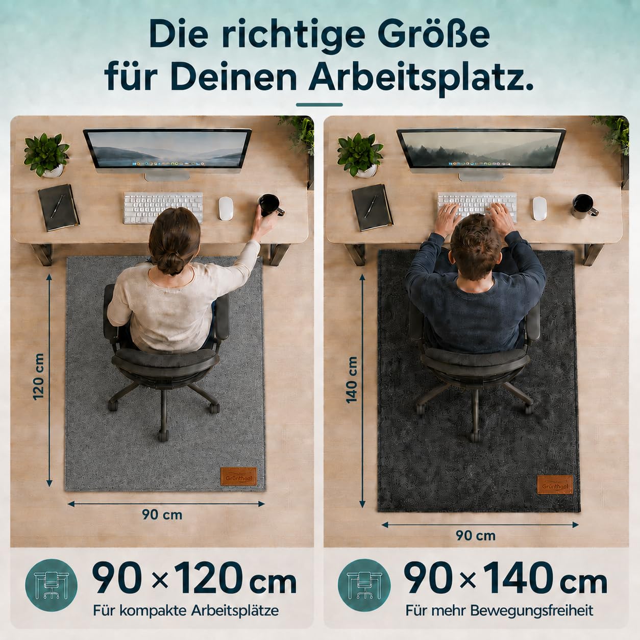 Bodenschutzmatte für Bürostuhl aus Vlies, 90x140, schützt Böden, rutschfest | Bürostuhl Unterlage aus Vlies · Anthrazit · wasserdichte Unterseite · für Parkett, Laminat und Vinyl · Bodenschoner Bürostuhl