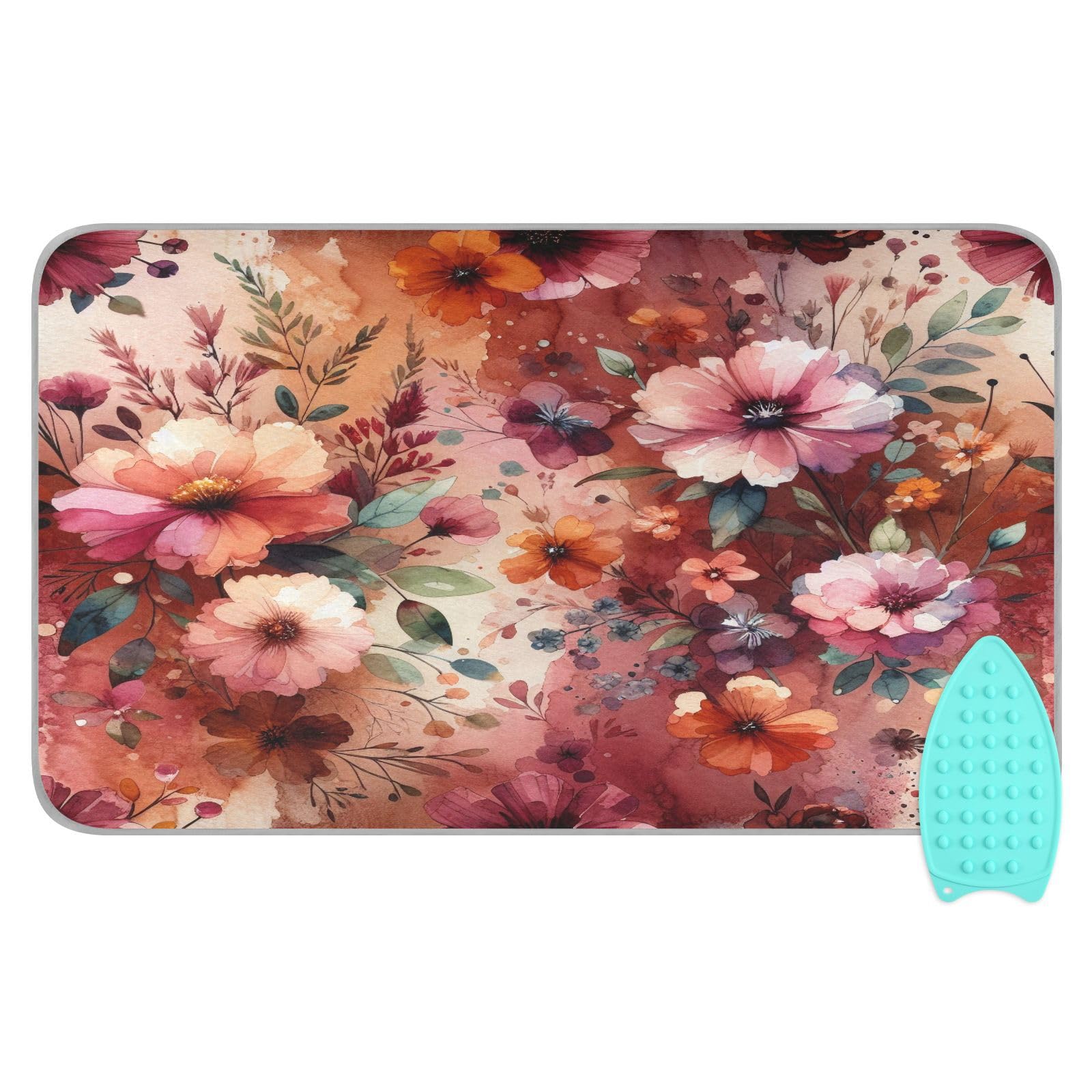 Bulletgxll Watercolor Flowers Pattern Ironing Mat Portable Travel Ironing Pad Heat Resistant Ironing Blanket for Washer, Dryer, Table Top, Countertop, Ironing Board (27.6 x 47.2 Inches)