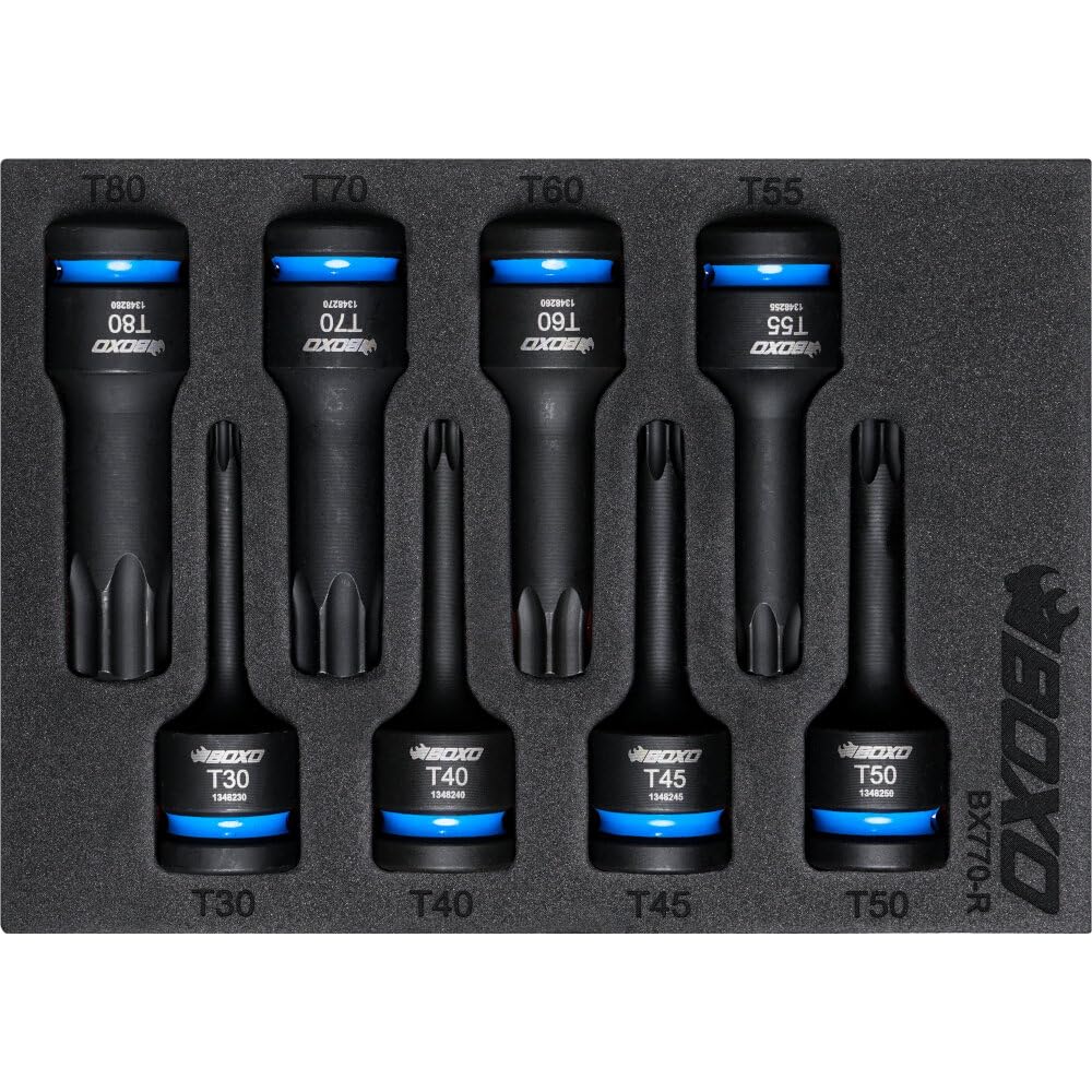 Boxo BX770-R 1/2"" Drive Impact Torx Socket Set In Foam - 8 Piece