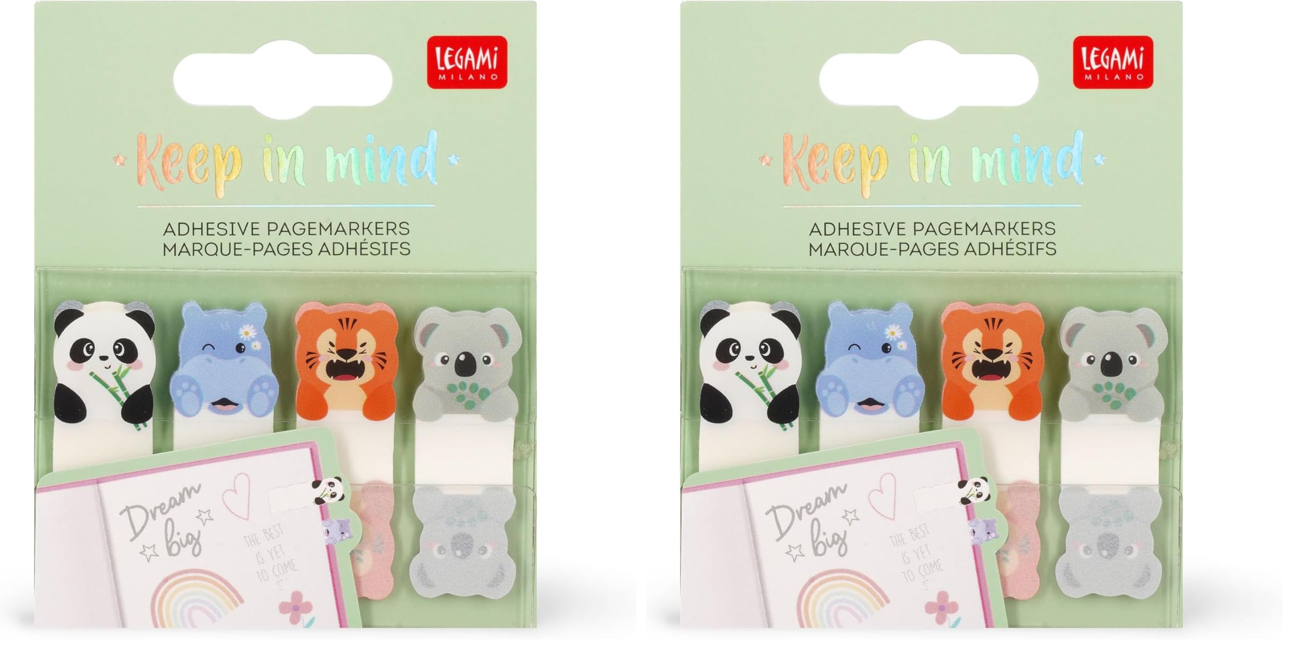 Legami - Keep in Mind Seitenmarker, 80 Seitenmarker Aufkleber (20 x 4), beschreibbare und entfernbare Aufkleber, Motiv Cute Animals, 7 x 5,5 cm (Packung mit 2)