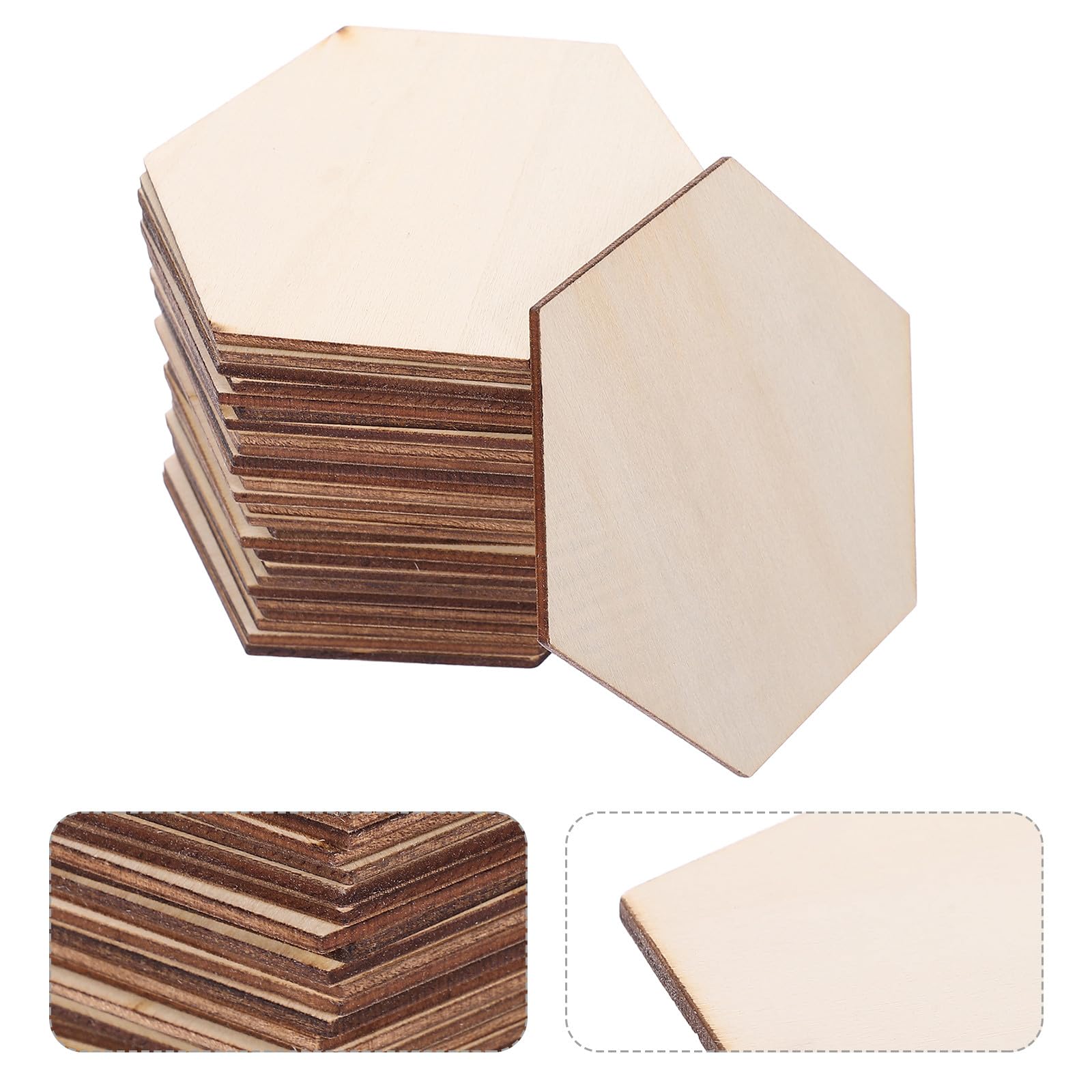 POPETPOP Set 100 pezzi esagoni in legno naturale non finiti 9x8x0,25cm per decorazioni fai da te, pittura, artigianato e progetti casa, pezzi di legno esagonali versatili per hobby creativi