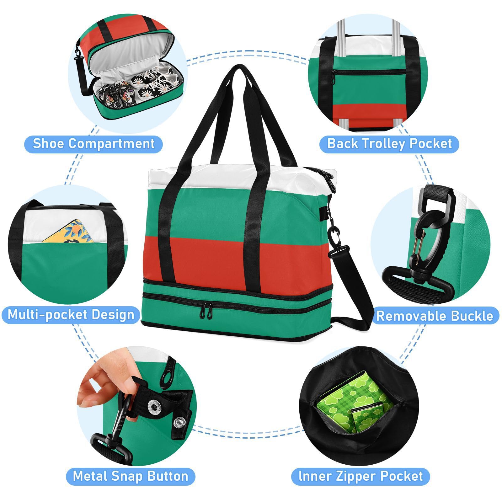 Flag Bulgaria Bolsa de viaje de fin de semana con bolsillo húmedo, correa ajustable, bolsa grande para gimnasio plegable para hombres y mujeres