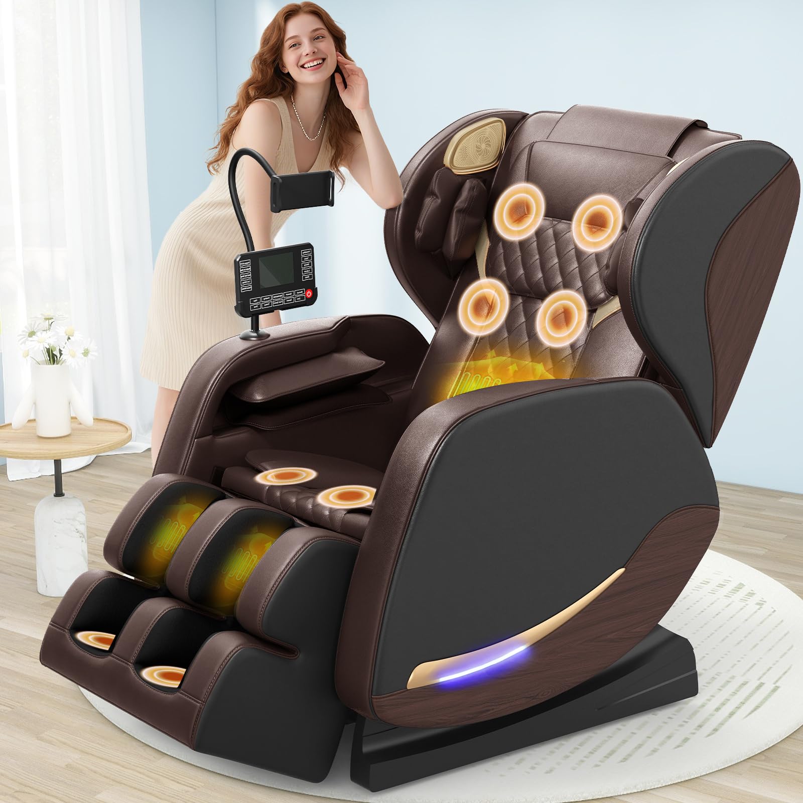 Massagesessel,Ganzkörper-Massagestuhl mit 14 Rollen, 8 Airbags, Fußmassage,Massagesessel mit Wärmefunktion Rücken & Beine, Bluetooth Player, 2-in-1 Touchscreen Zero Gravity Liegestuhl für Heimkino