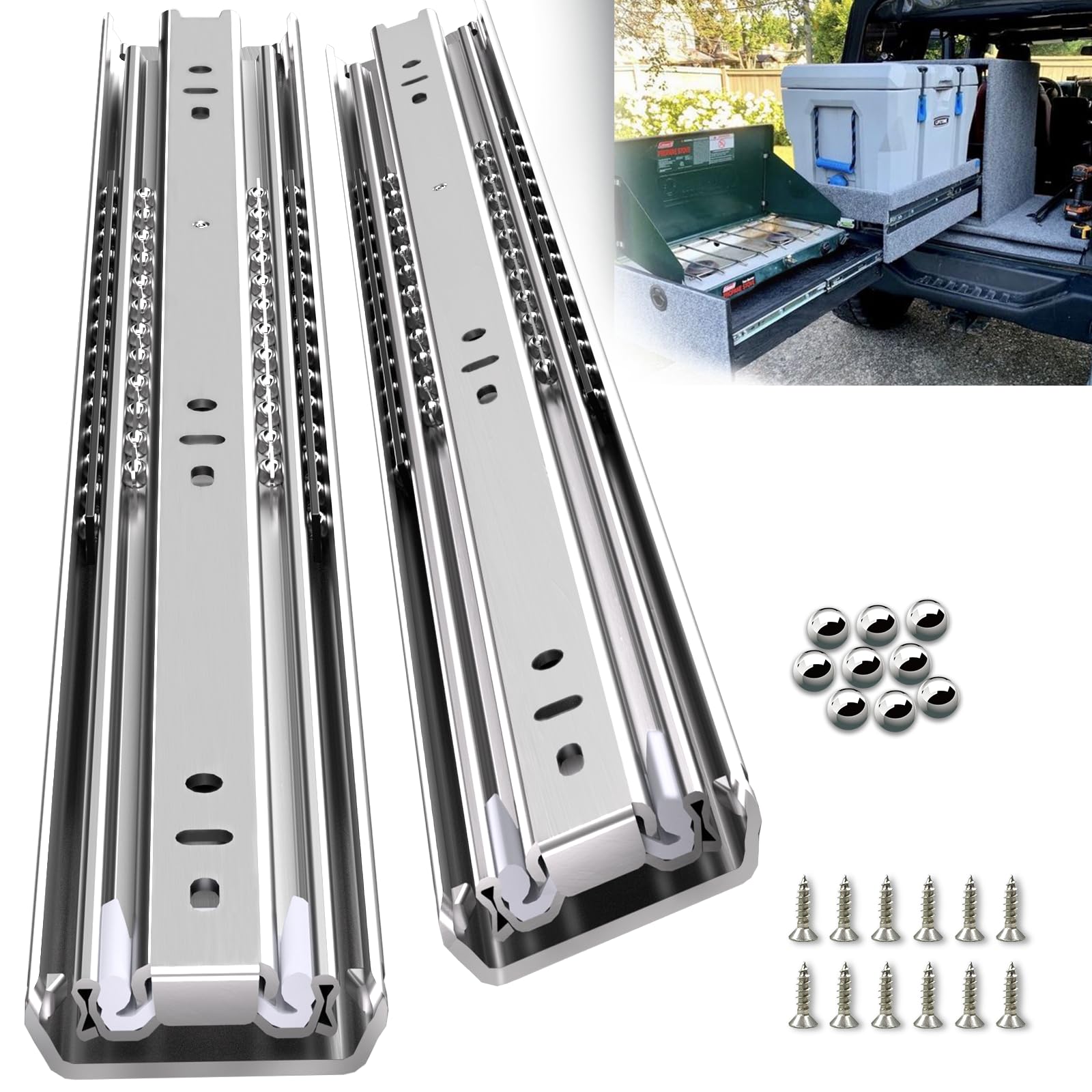 SLIDEWAY 20inch Heavy Duty Drawer Slides Full Extension Ball Bearing Sliding Rails Cabinet Runners Tracks Tool Box Glides -150lB 1 Pair