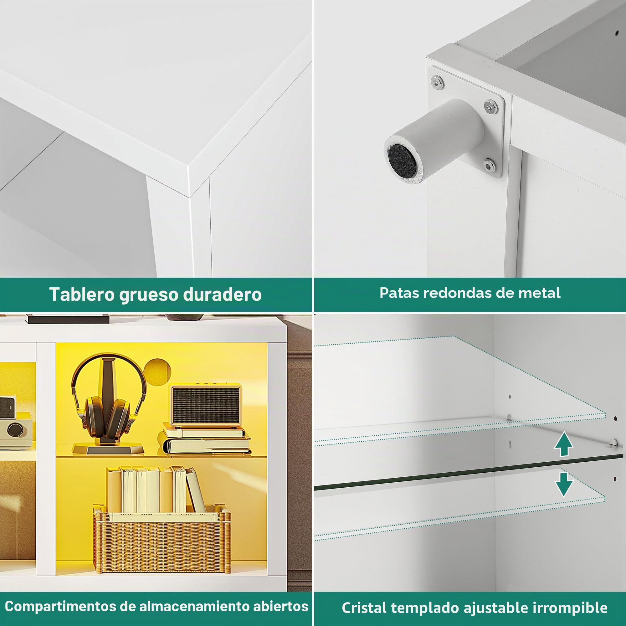 YITAHOME Mueble de TV para televisores de 65", Mueble de TV para Salón con Luces LED, Consola de TV LED con Estante Ajustable para Sala de Estar 148x35x60cm (Blanco)