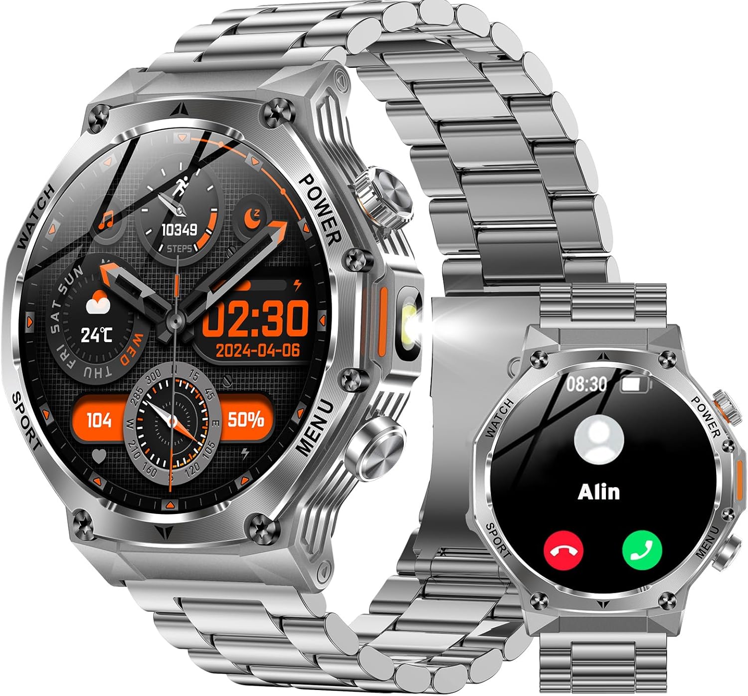 Fitness Smart Watch for Men Women, Bluetooth Calling & 1.8" AMOLED, SpO2/Heart Rate/Sleep Tracker, 100+ Workout Modes, IP67 Waterproof, 7+Day Battery, iPhone Android Compatible (Silver)