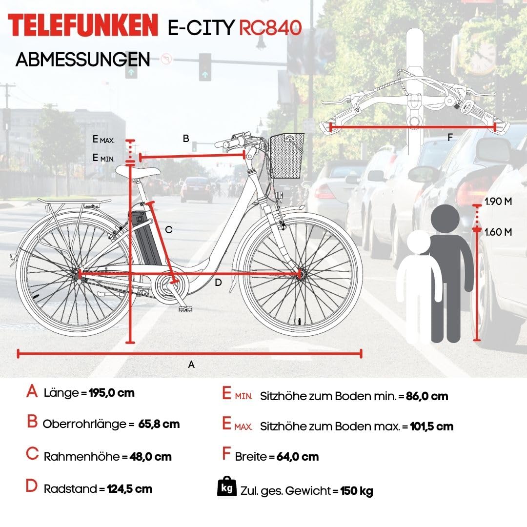 TELEFUNKEN E-Bike für Damen & Herren 28 Zoll | Elektrofahrrad E-Citybike | Frontmotor 250 W | City Pedelec | 36 V / 374,4 Wh Li-Ion Akku | 7-Gang Nabenschaltung + Rücktritt | Straßenzulassung | RC840