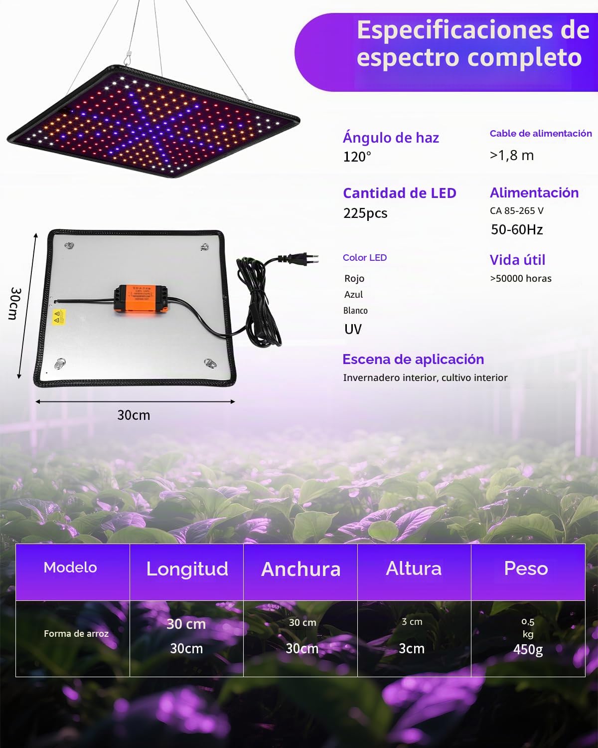 PERMUST Lámpara LED hortícola de crecimiento floreado 225 LED Grow Light Panel LED cultivo interior Spectre completo lámpara de crecimiento planta para plantas de crecimiento interior