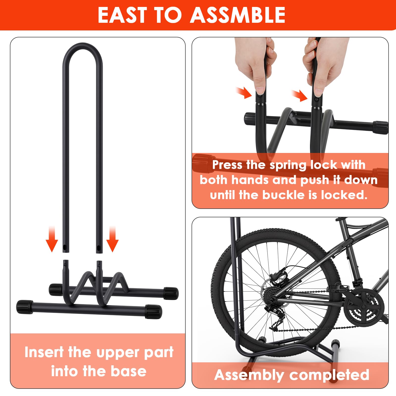 Clevich Support de vélo pour 2 vélos, support de vélo autoportant, support de sol épissable pour vélos, largeur de pneu 60-74 mm,adapté aux véhicules tout-terrain, vélos VTT