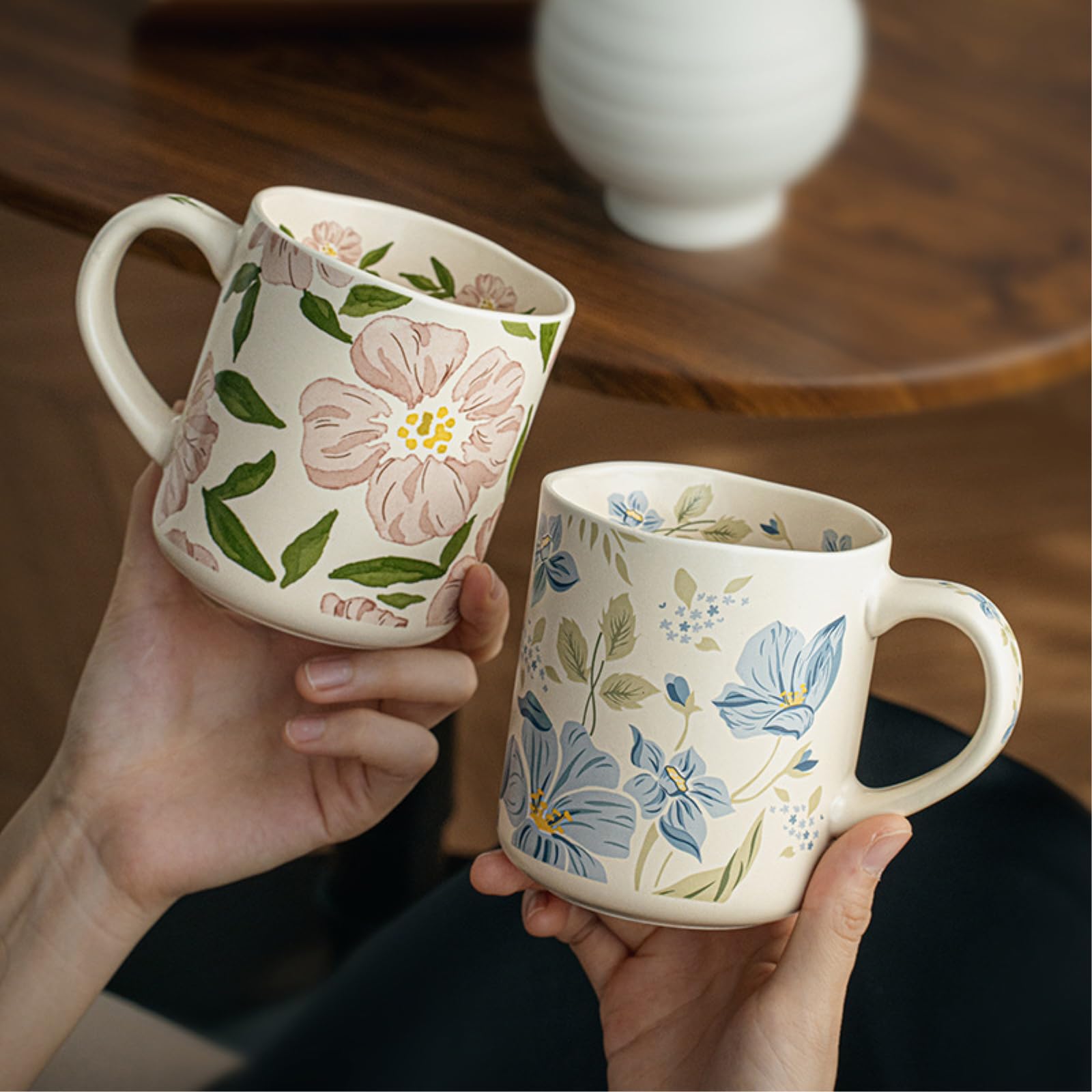 Taza de cerámica de flores onduladas de 500 ml, taza de café para el hogar, orquídea de lluvia