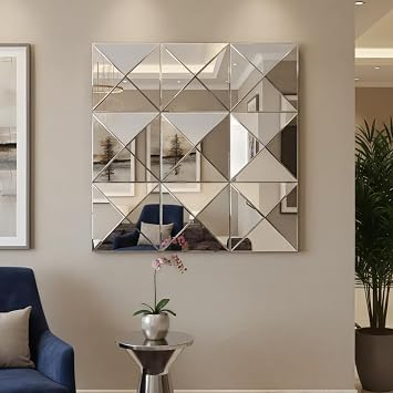 3D Mirror Wall Decor Beveled Glass Wall Mirror Interior Home Decor Large Square Wall Mirror for Various Rooms Such as Living Room Bedroom or Dining Room