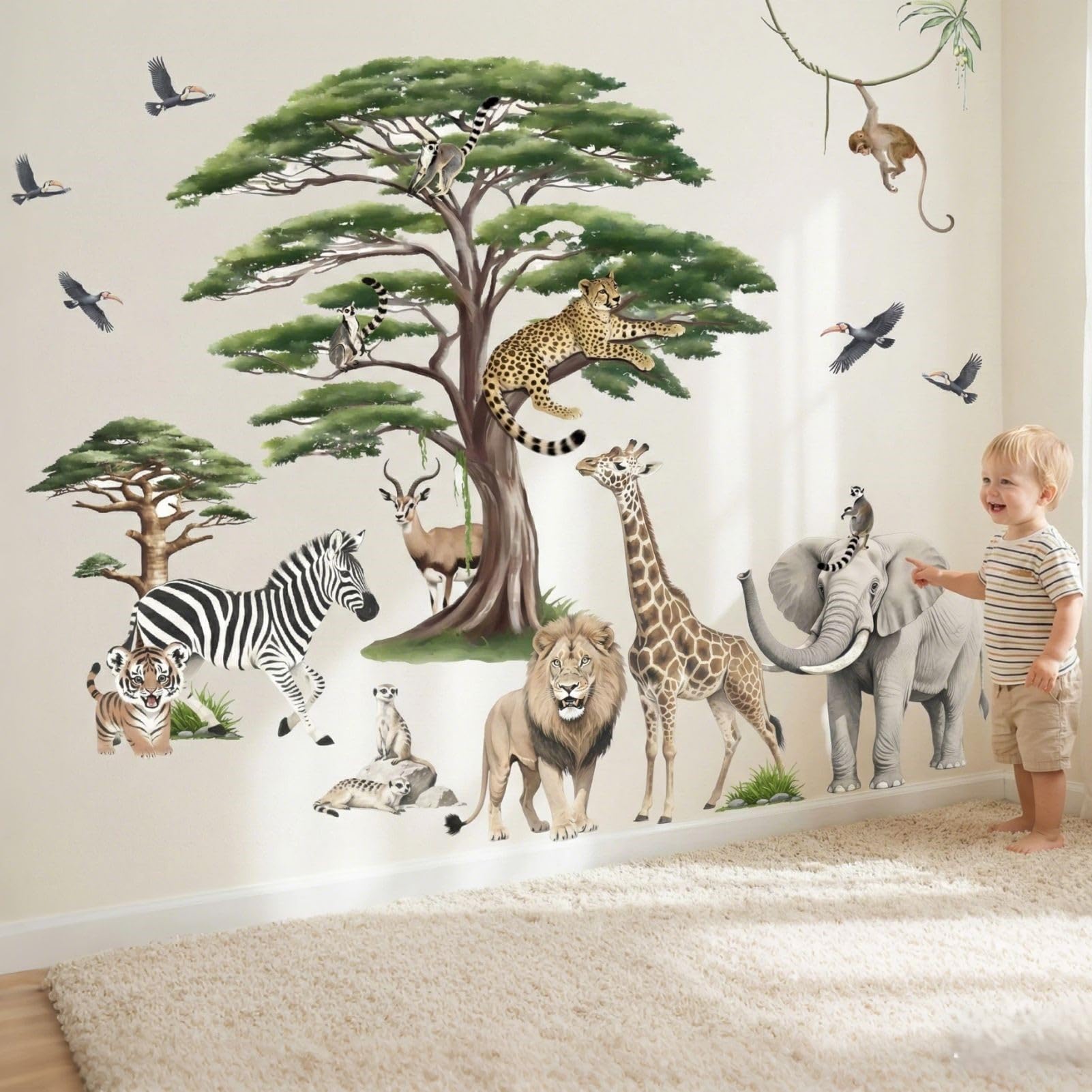 Woodland Animal Wall Decals for Baby: Safari Theme Peel and Stick Vinyl Wall Stickers for Kids Room Children Ages 0-12 Years - Image 2