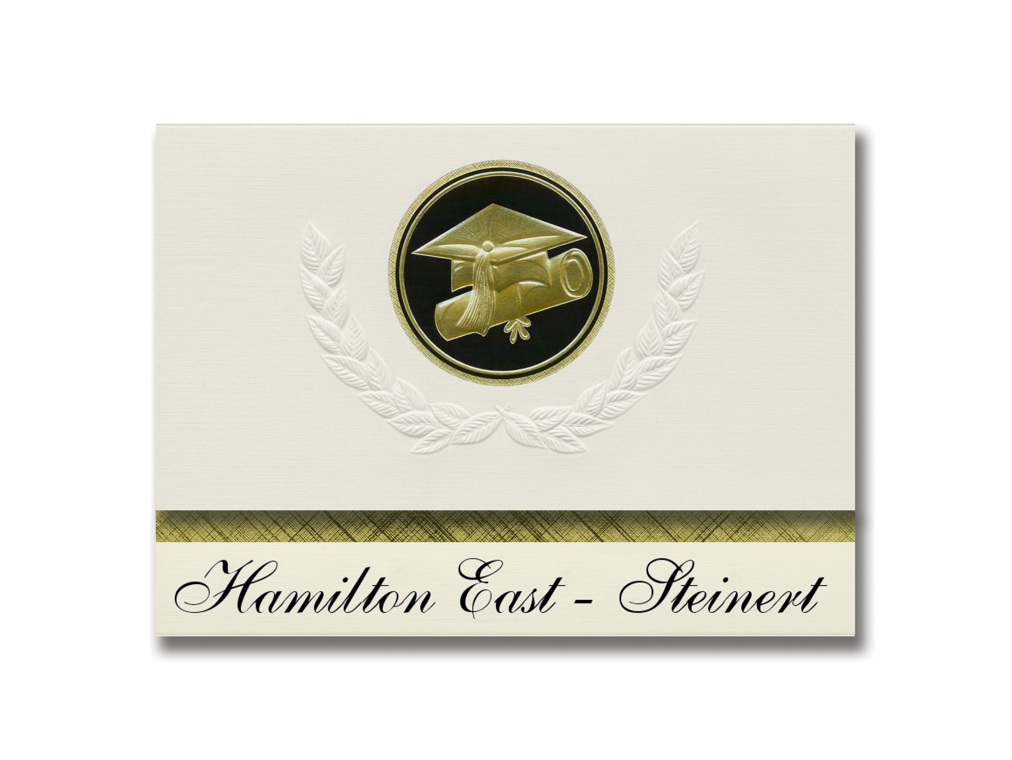 Signature Announcements Hamilton East - Steinert (Hamilton, NJ) Graduation Announcements, Presidential style, Elite package of 25 Cap & Diploma Seal. Black & Gold.