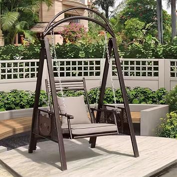 Garden Swing, Outdoor Swing, Garden Furniture, Patio Swing Chair, 1 Seat, 2 Seats, Rocking Chair, Triangle Structure, Stability, Alloy Steel Frame, Cushioned, Abrasion Resistant, Stylish