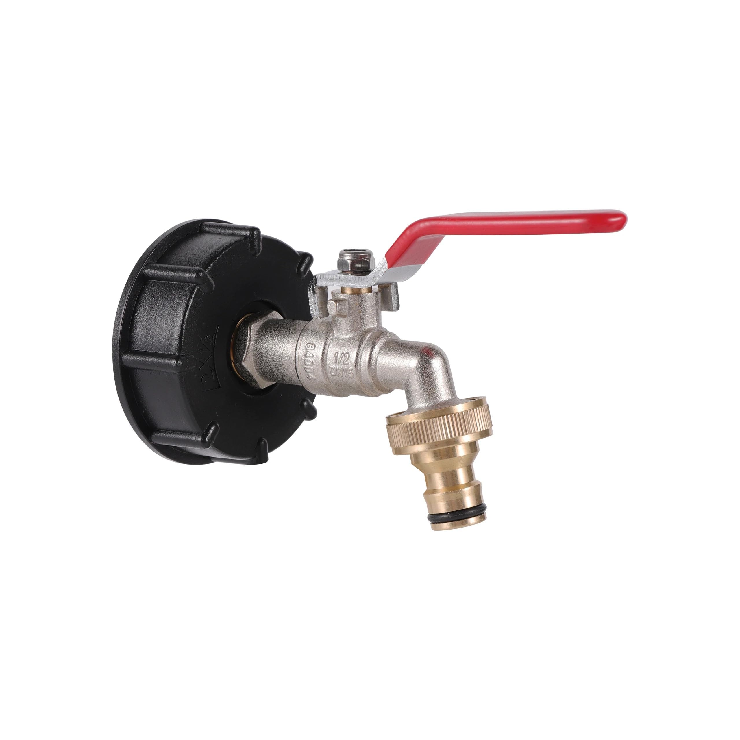 Adapter do kranu zbiornika IBC, nawadniania ogrodu, 1/2" męski, ze stopu metali, pralki, z zaworem włączającym/wyłączającym(8291)