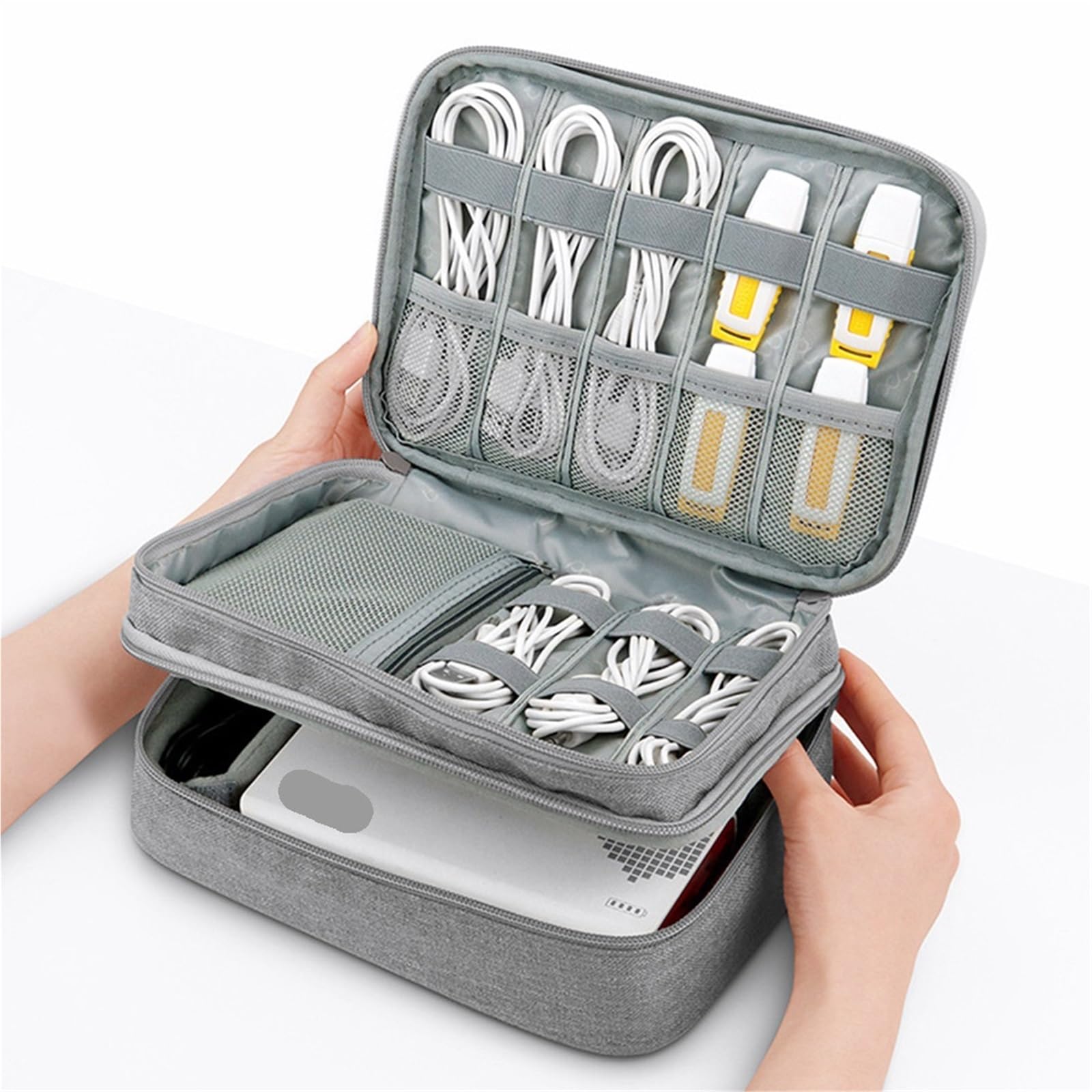Borsa Organizer Per Cavi Custodia multiuso/organizzatore for accessori elettronici da viaggio 2 pezzi, for Power Bank, disco rigido, caricabatterie(Double layer black)