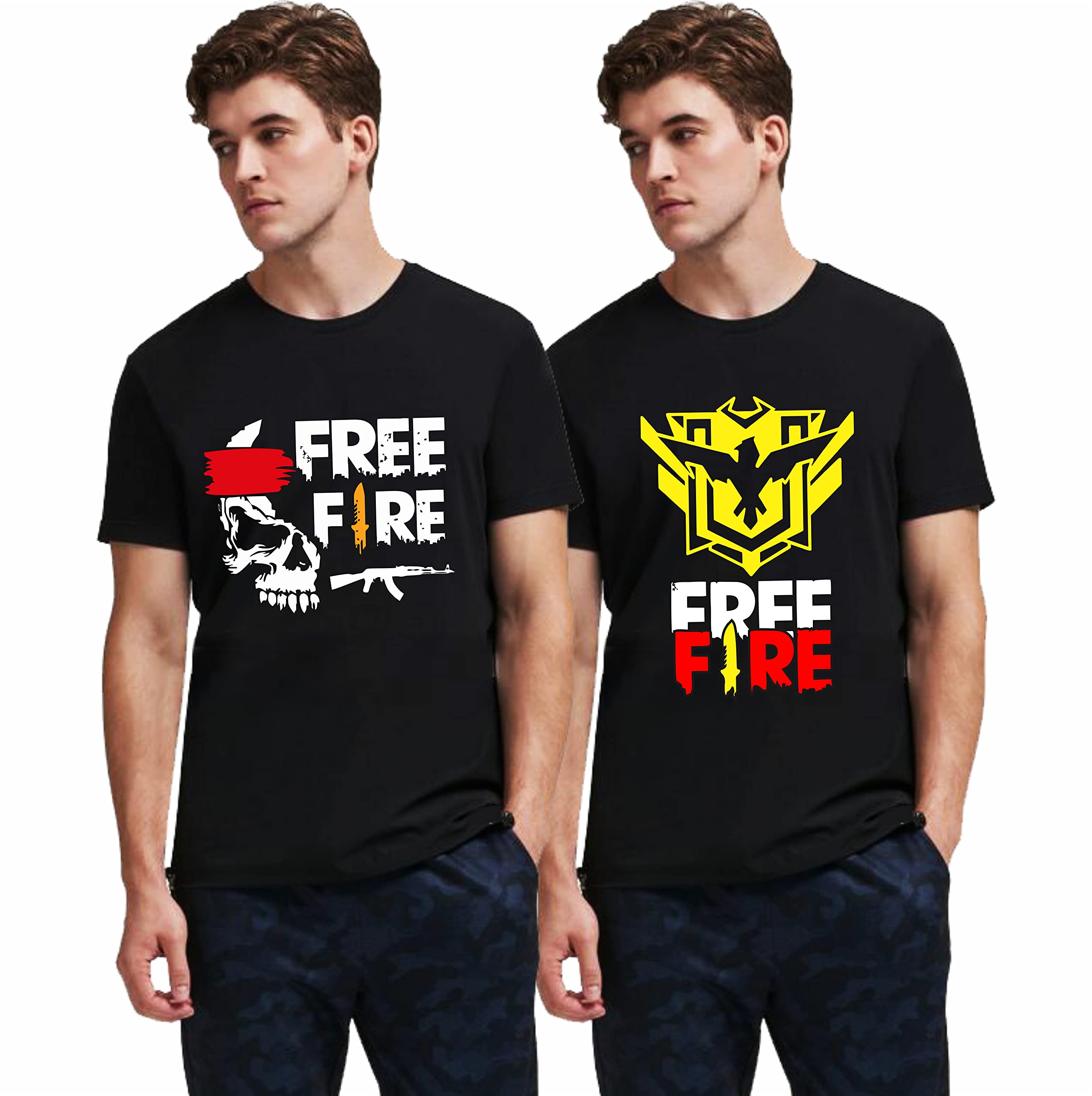 Buy Free Fire Printed Man's Black Combo Tshirts | Free Fire