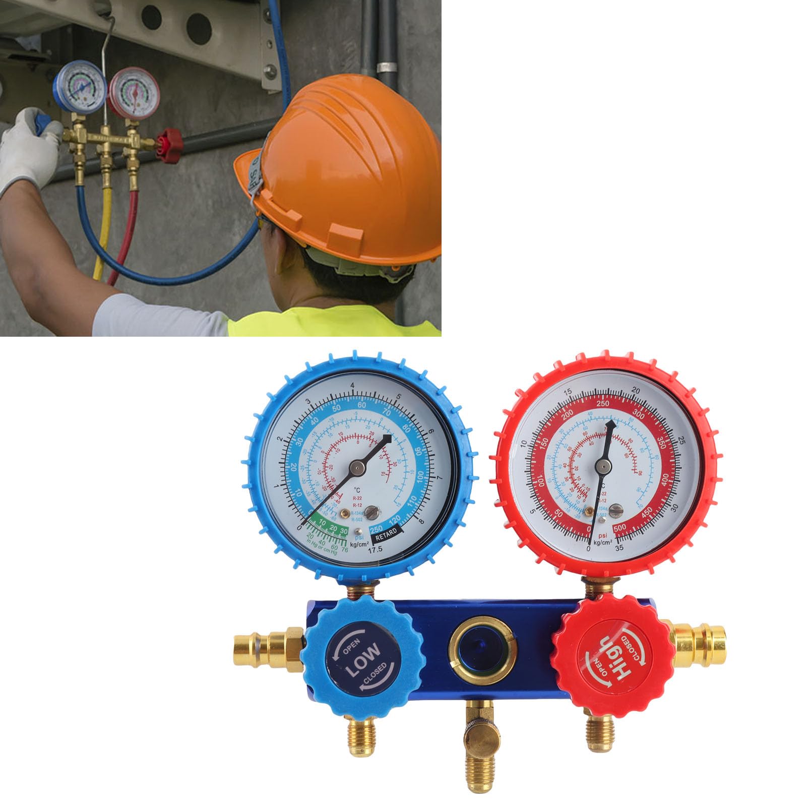 Set di Accessori per L'installazione del Climatizzatore con 2 Manometri, Attacco 1/4" e Tubi 1,5 M, per R134a, R22 e R410A