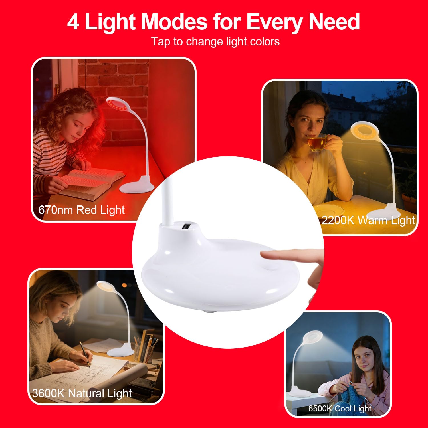 670 nm Rotlicht-Leselampe für Schlaf, kein blaues Licht, wiederaufladbar, dimmbar, tragbar, rotes LED-Licht, zum Lesen bei Nacht, Arbeiten und Basteln – ideales Geschenk für Buchliebhaber