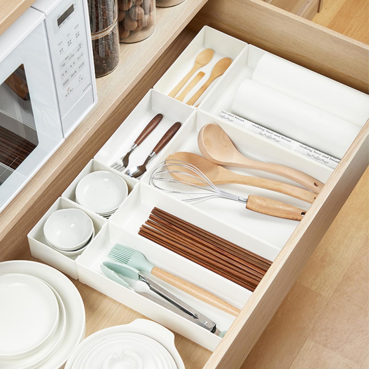 Healifty 4 Stück Schubladenorganizer aus Verschleißfestem Kunststoff Stapelbare Aufbewahrungsboxen für Büro Bad Küche Kosmetik und Schreibtisch Weiß (xxl Lm S)