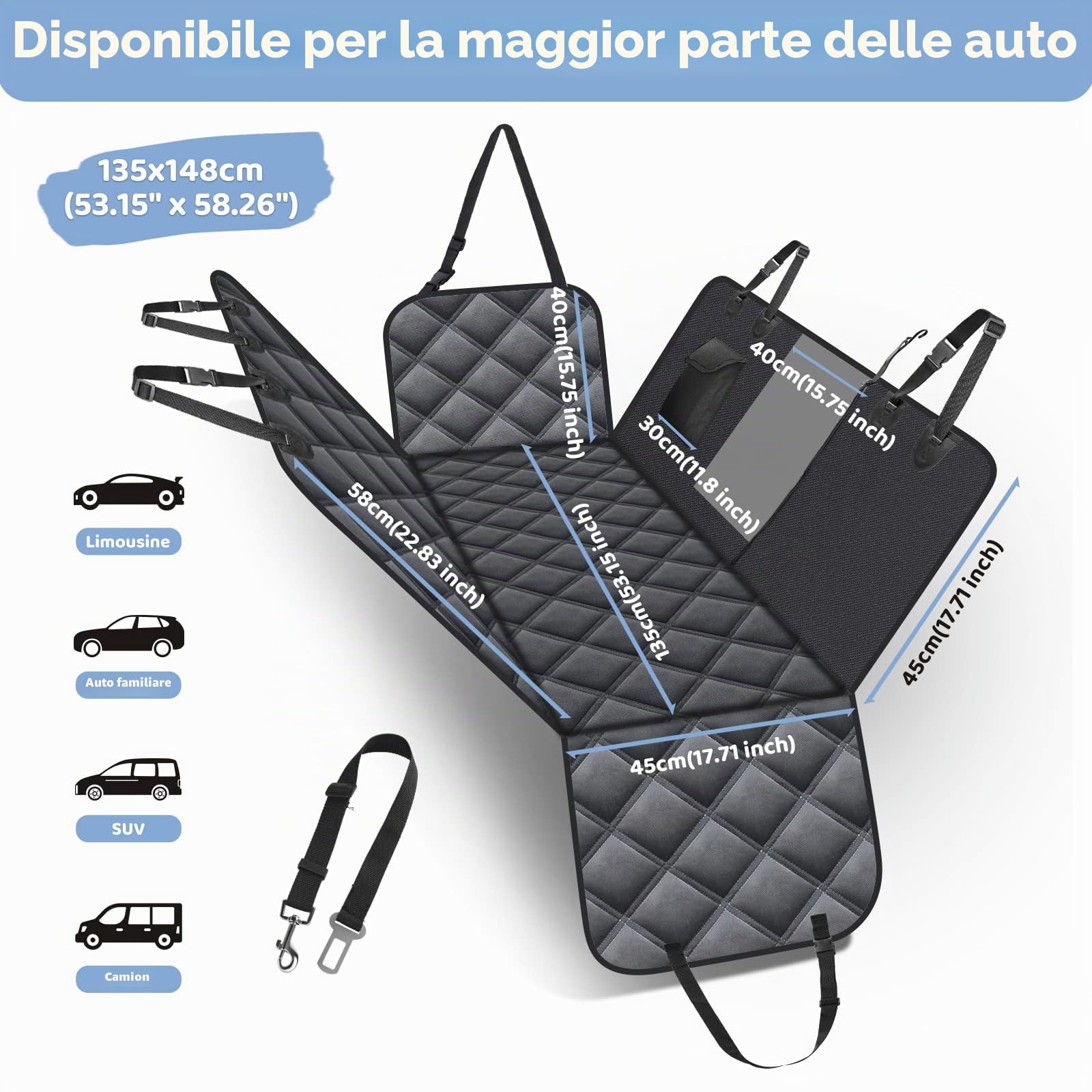 KYG Coprisedile Auto per Cani Telo Posteriore Auto per Animali Domestici Rivestimento per Sedile dell'Auto di Panno Oxford Impermeabile Antigraffiato e Antiscivolo Nero