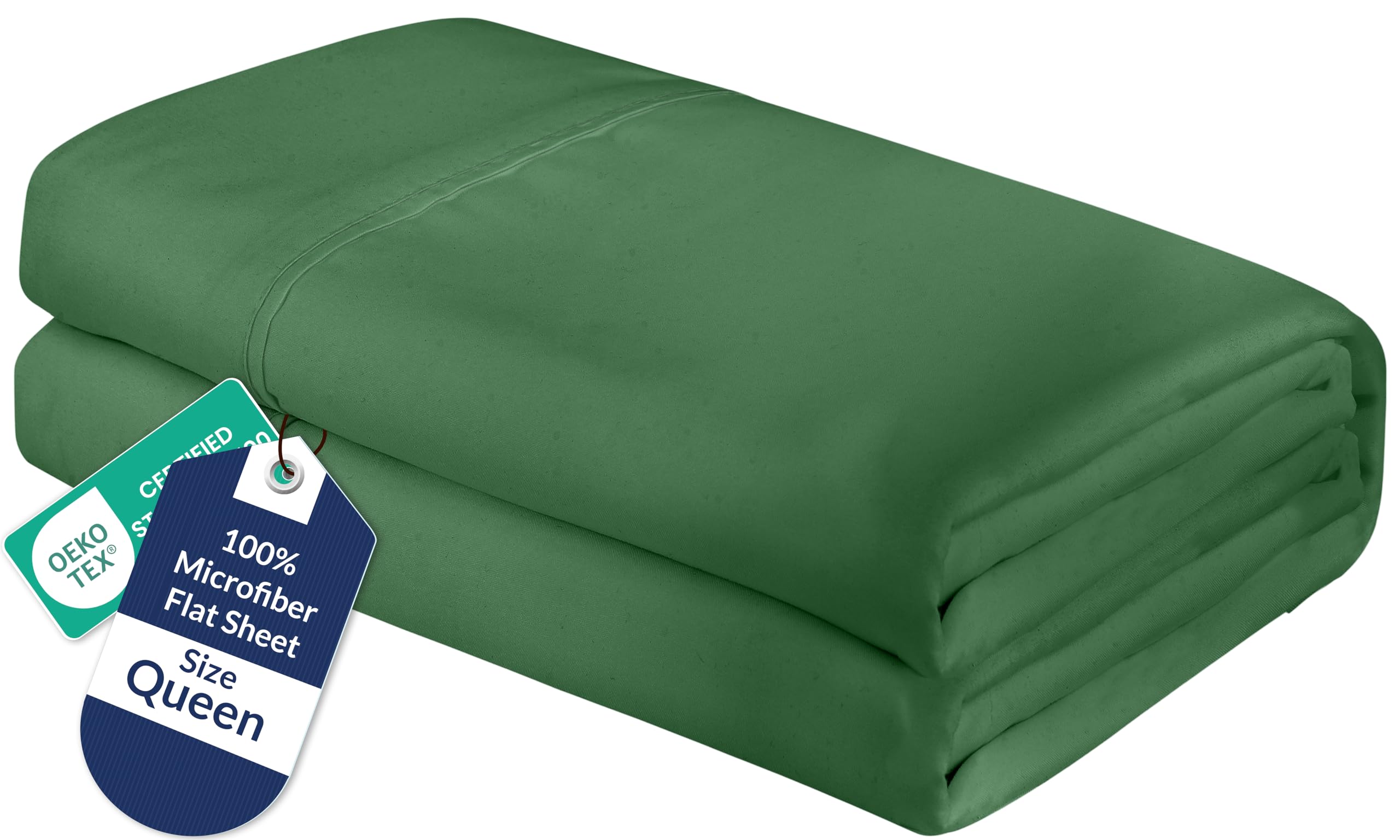 Royale Linens Queen Flat Sheet - Ultra Soft Brushed 1800 Microfiber Flat Sheets Only - Wrinkle Free &amp; Stain Resistant - Hotel Quality Top Sheet for Bed (Queen, Hunter Green)