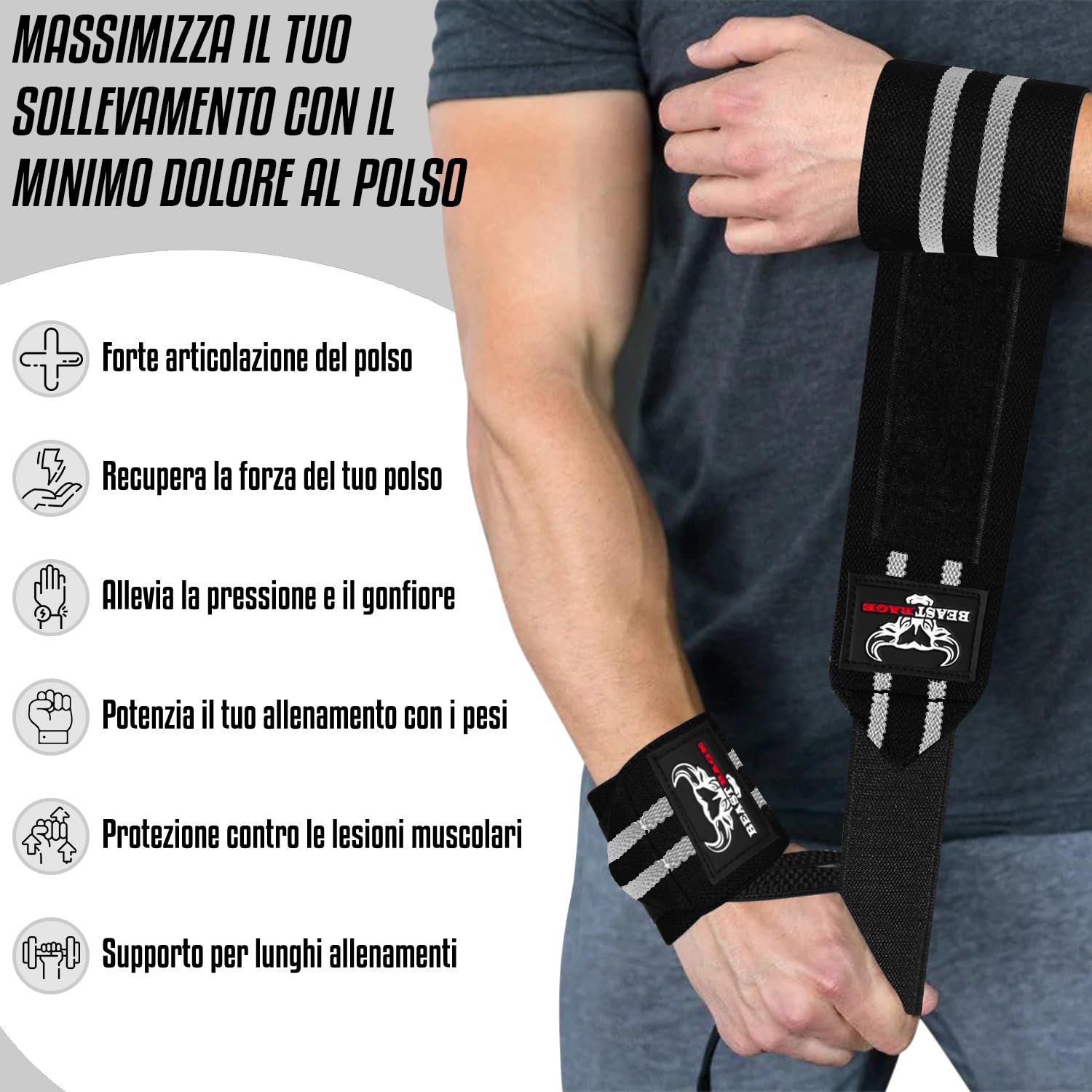 BEAST RAGE Straps Palestra Cinghie per Sollevamento Pesi Imbottite, Supporto per i Polsi, Cinghie per Fitness e Palestra, con Presa Flessibile Gel Fasce Polsi Accessori