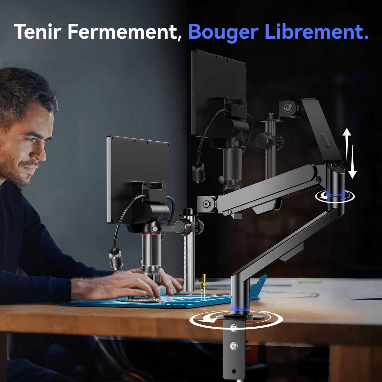 TOMLOV TM3K-3D IPS Microscope Numérique Double Lentilles Magnétiques, Microscope de Soudure 3D pour Adultes, Loupe 3K HDMI/USB pour Pièces de Monnaie avec LED, Tapis de Réparation, Bras Flexible, 64Go