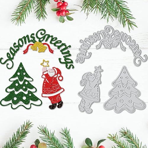 Miniatura 4 de Troquel de corte de metal para árbol de Navidad para hacer tarjetas y decoraciones de álbumes de fotos, Papá Noel troquelado temporadas de Navidad
