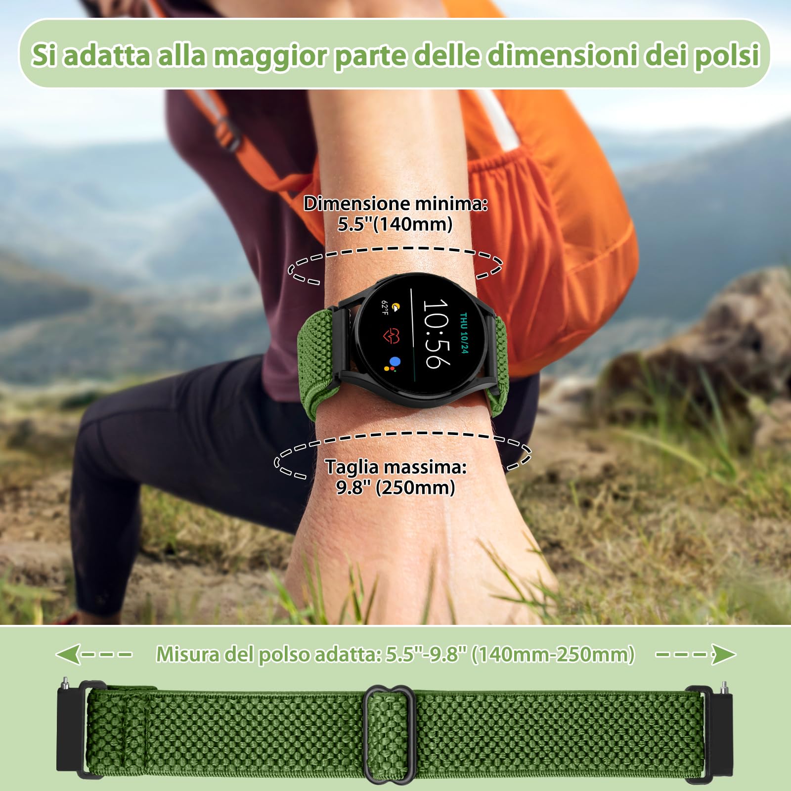 TumCez Regolabile Elastico Sgancio Rapido Cinturino Orologio in Nylon,18mm 19mm 20mm 22mm 24mm Cinturino per Samsung/Garmin/Fossil/Amazfit/Huawei Orologio per Uomo Donna