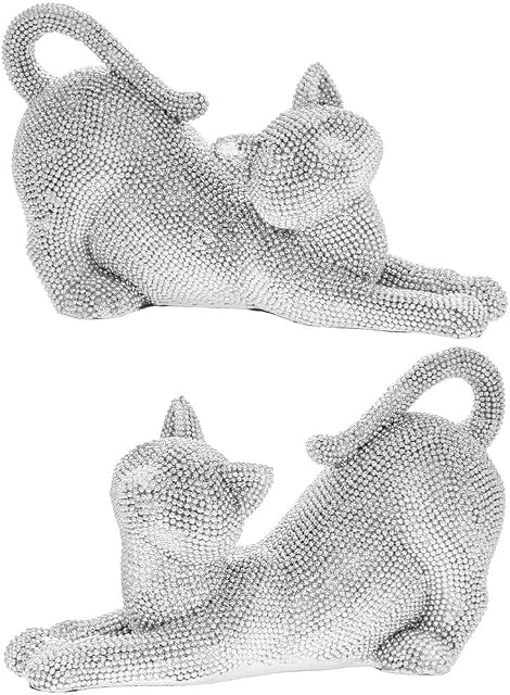 Silver Art Cats - Set of 2 Cat Ornaments Figurine Sparkly Glitzy Decorative - 19x8x12cm, LP44605
