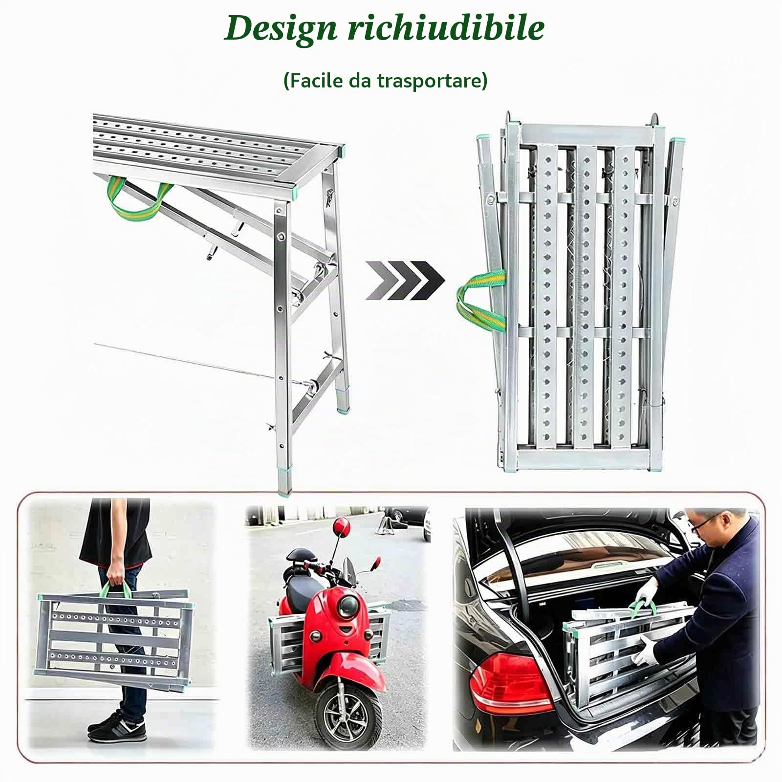 Piattaforma da Lavoro Pieghevole in Alluminio, Scala Pieghevole Regolabile in Acciaio, Trabattello 400 kg capacità di Carico, Ideale per l'edilizia e l'uso Domestico