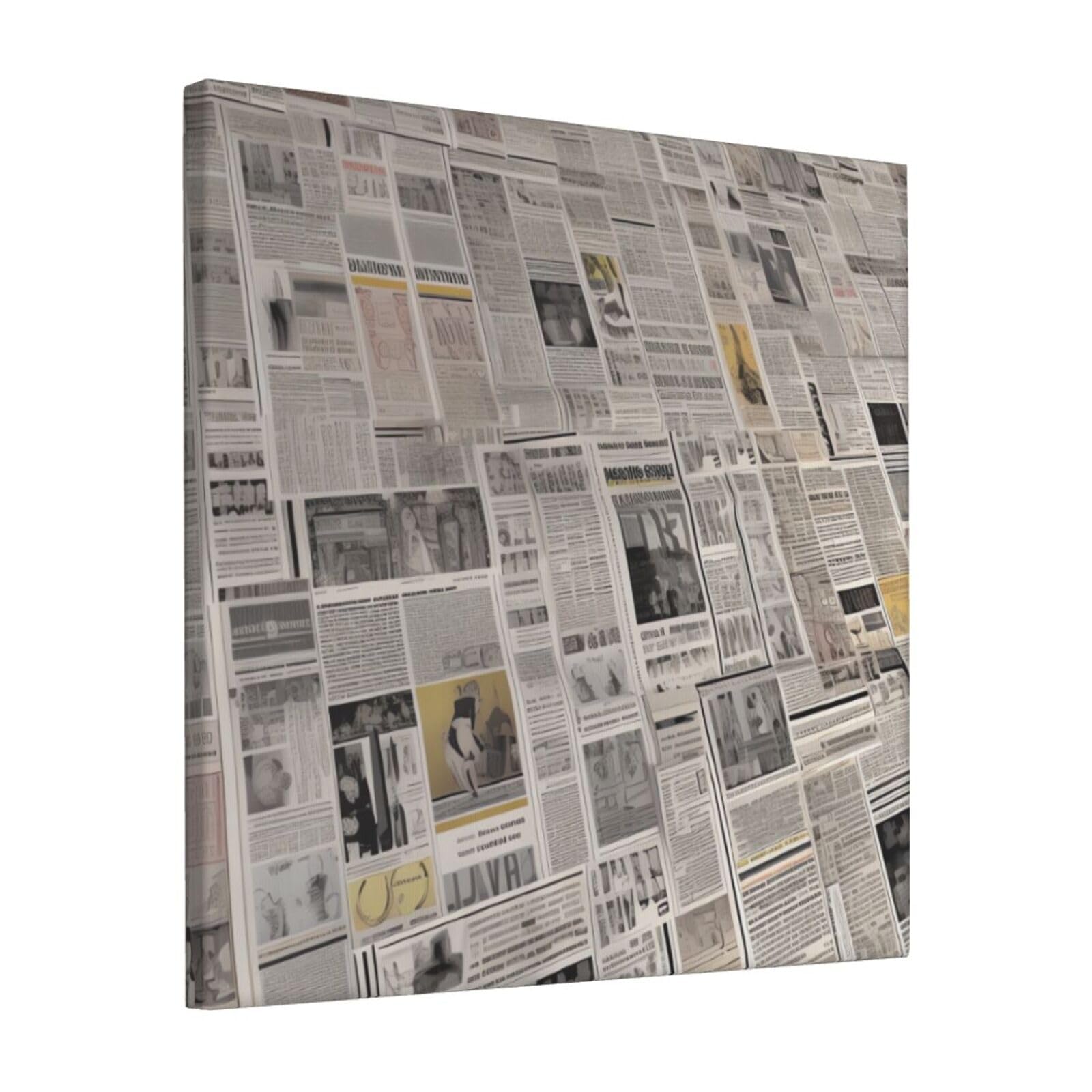 KLOPH newspaper Canvas Wall Art for Living Room 12"x12" Modern Artwork Painting for Bathroom Hanging Canvas Prints Aesthetic Wallart for Bedroom Kitchen Office Wall Decor