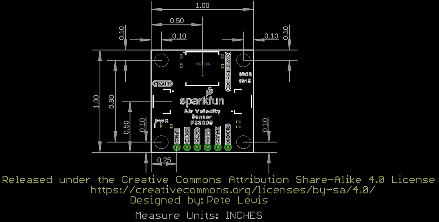 SparkFun Air Velocity Sensor Breakout-FS3000-1005 (Qwiic)-Plug & Play Board with Qwiic Connect-Module Range of 0-7.2m/s (0-16.2mph)-MEMS Thermopile-Based Sensor Digital Output 12-bit Resolution