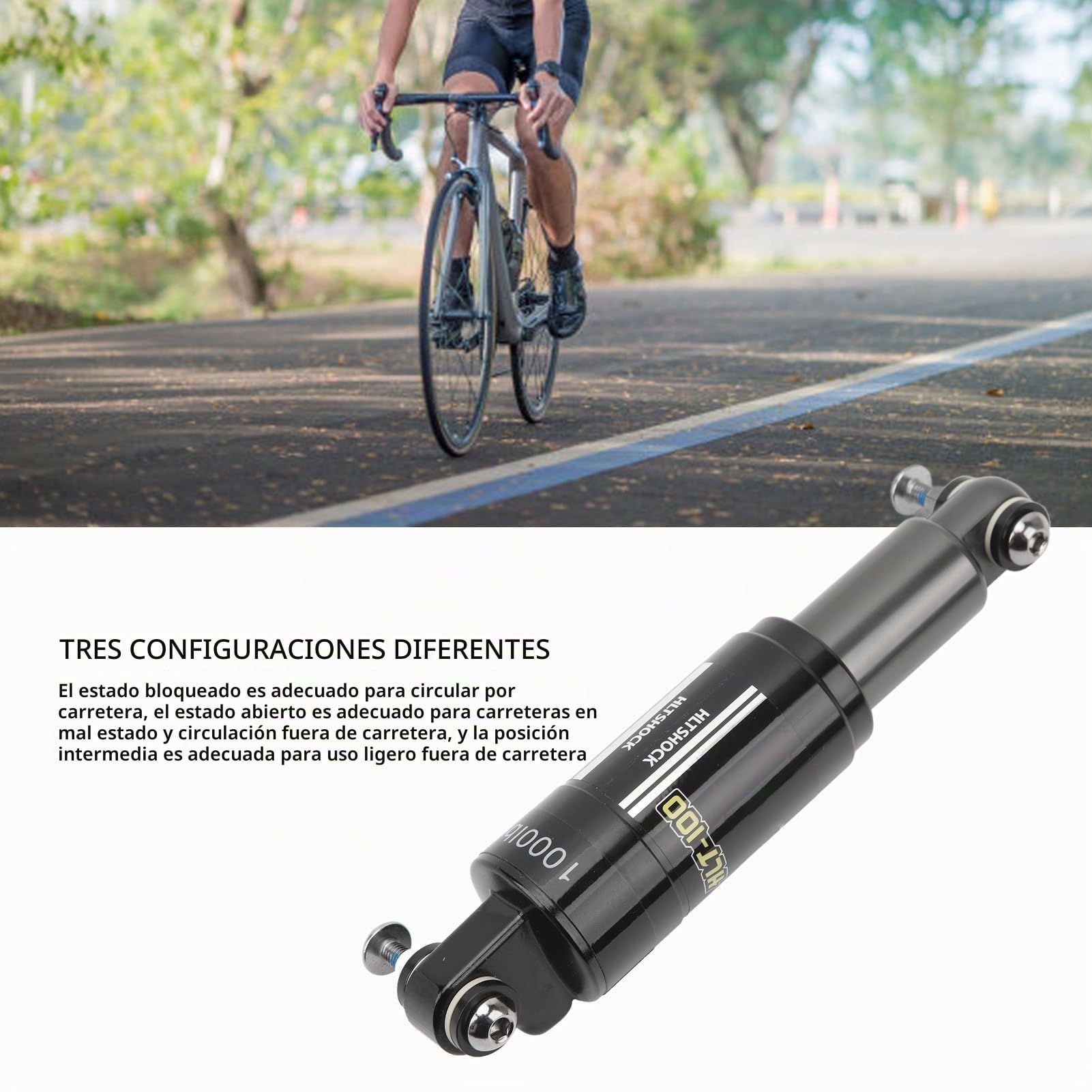 Amortiguador trasero Equlup, 185 mm/7,3 pulgadas, 1000 Lbs, Aluminio, para MTB y eléctrica