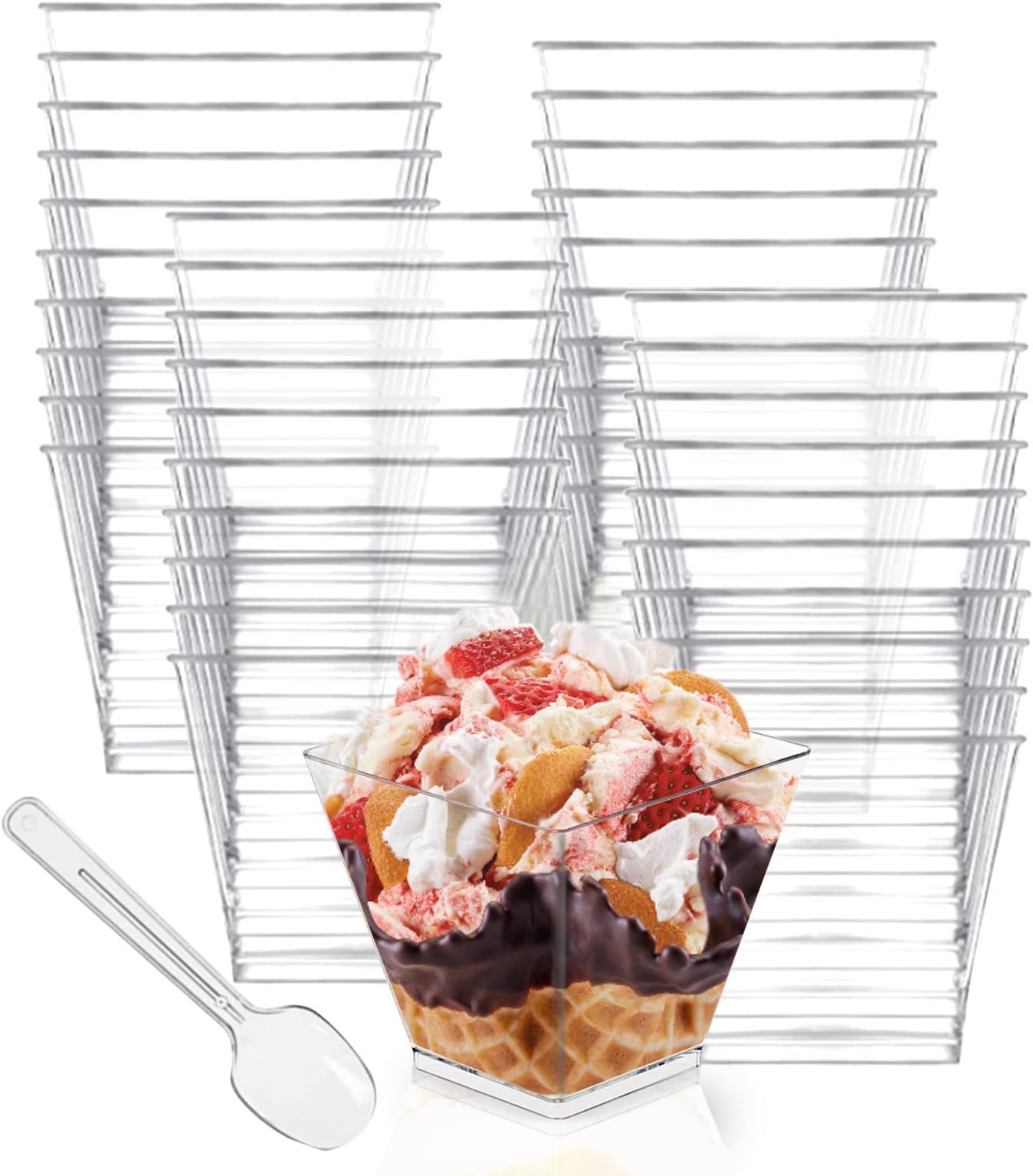 400 Pieces 4 oz Square Plastic Dessert Cups with Spoons