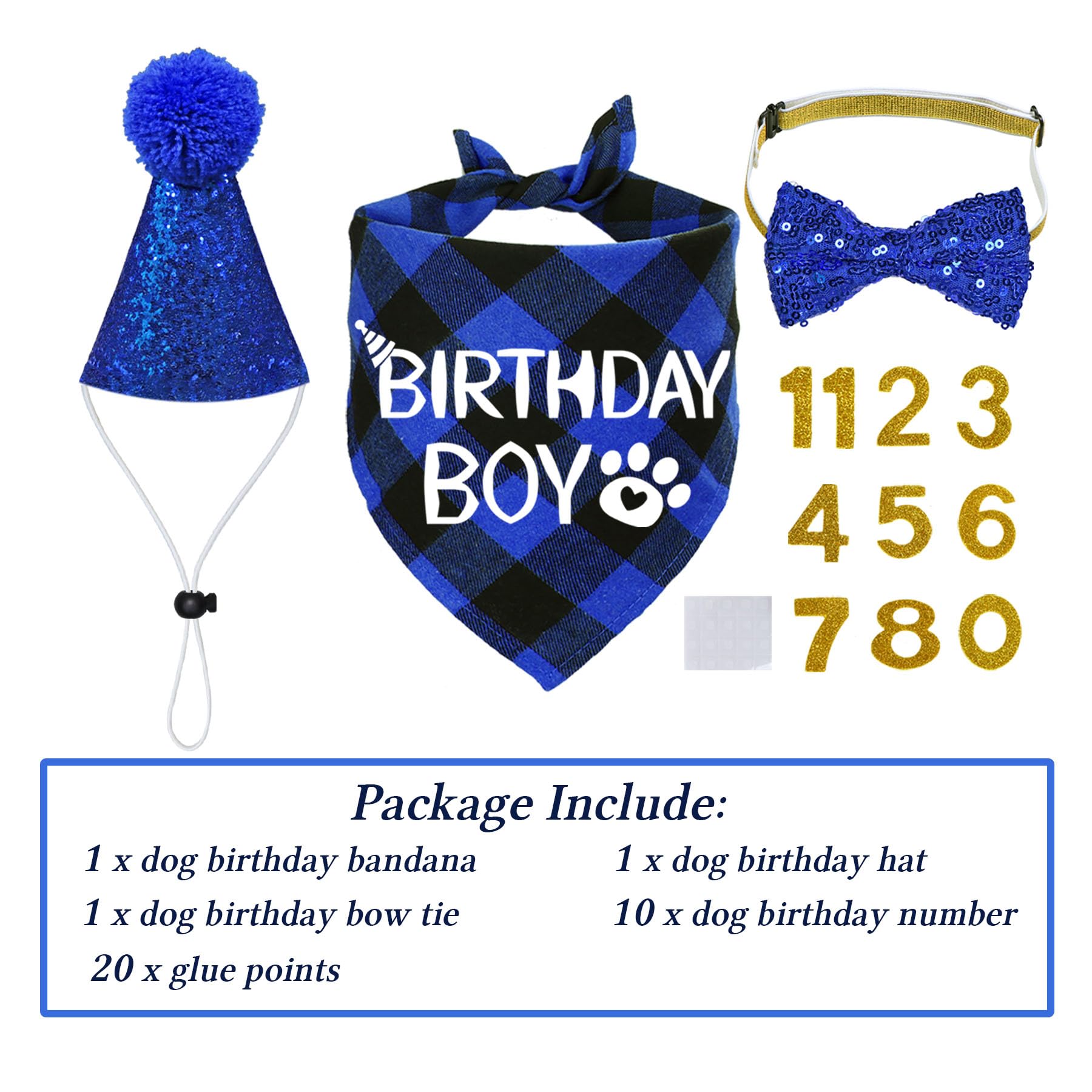 Dog Birthday Hat & Bandana Set – Adjustable Party Hat With Number & Bow For Large Medium Small Pets