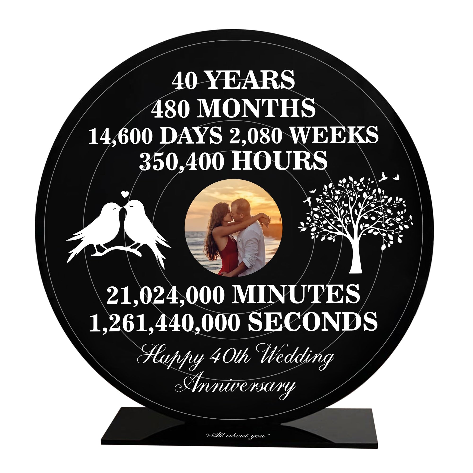 Red Ocean Personalised Photo Frame For 40th Anniversary For Husband Wife Women Men Her Him 40th Wedding Anniversary Vinyl Style Picture Frame Keepsake